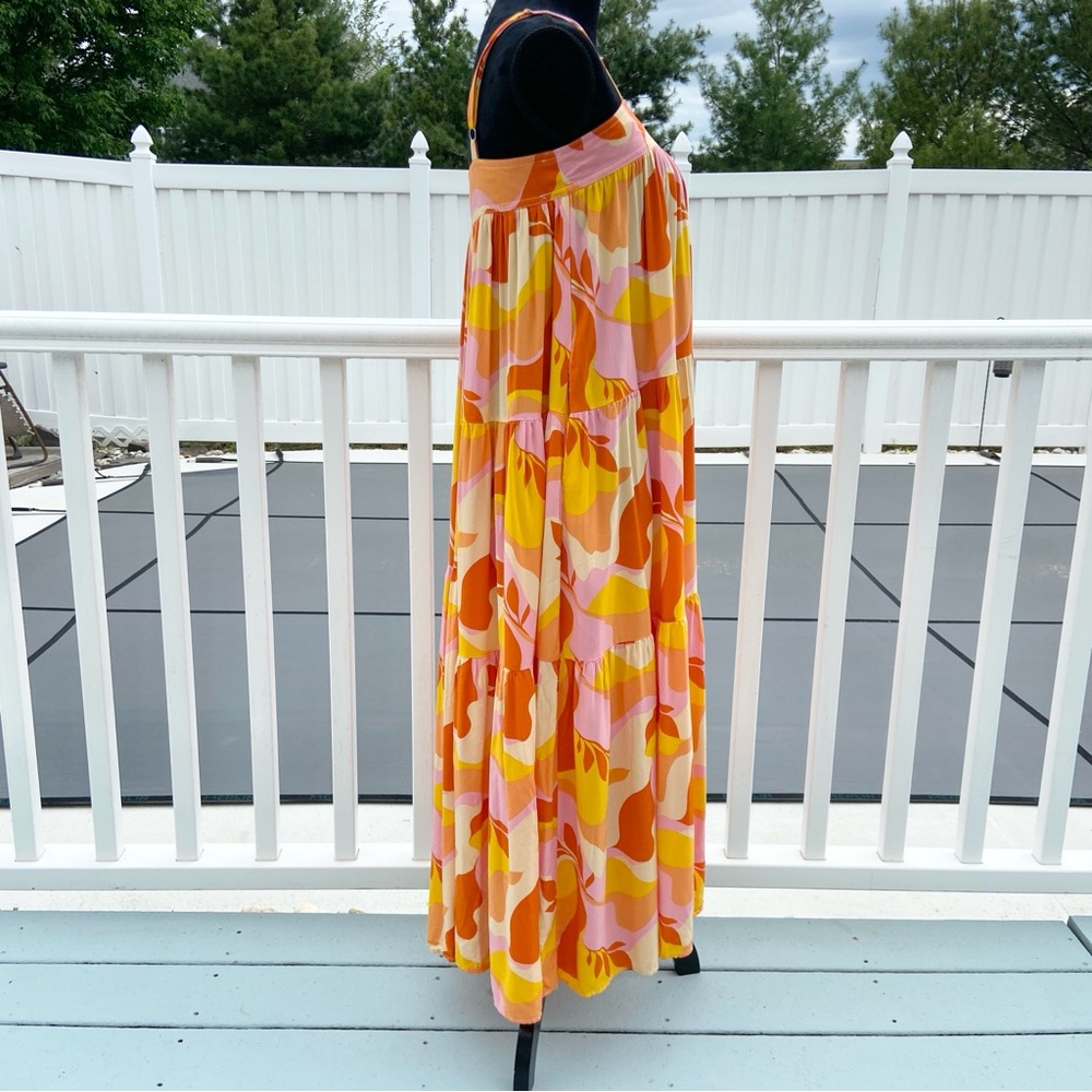 ANTHROPOLOGIE ABEL THE LABEL Sunset Floral Tiered Boho Tropical Maxi Dress Small - Picture 6 of 16